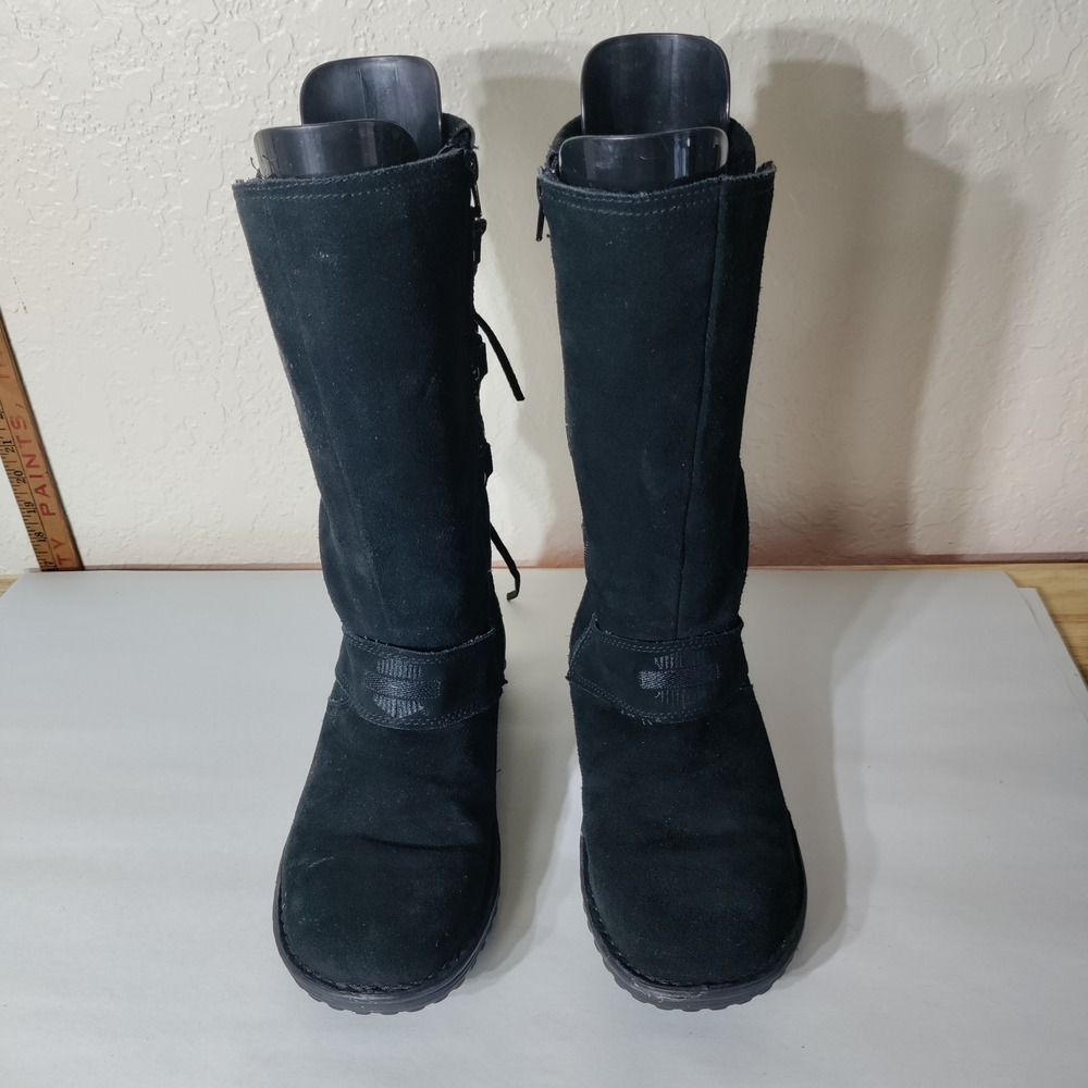 Harley-Davidson Womens D85385 Black Suede Lace Up Back Mid Calf Boots Size 9 - Picture 3 of 10